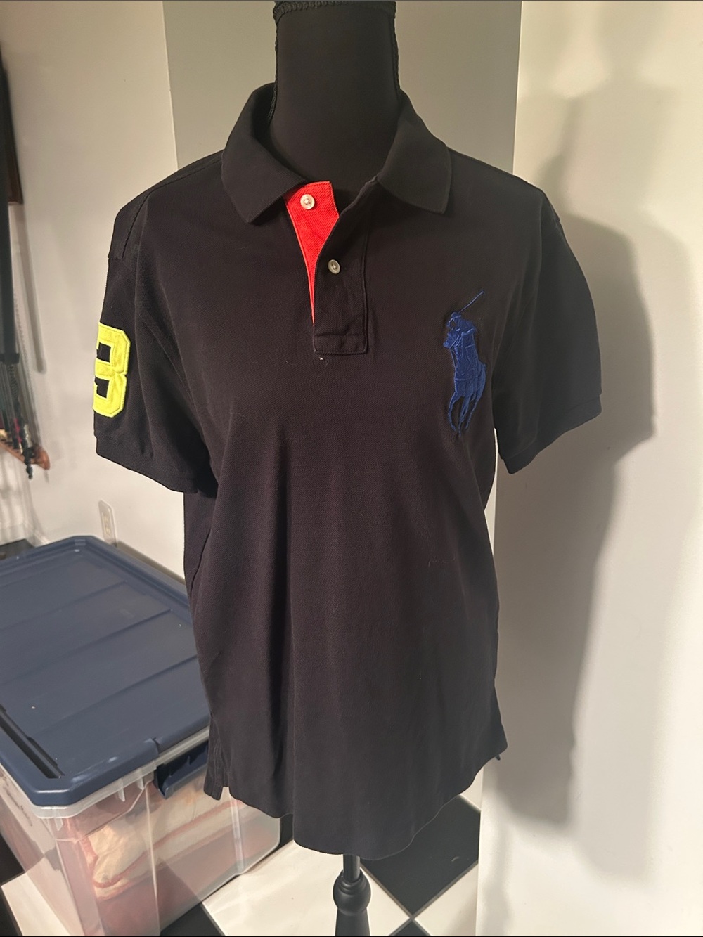 Ralph Lauren Black Polo with Red Inner Placket and Blue Pony